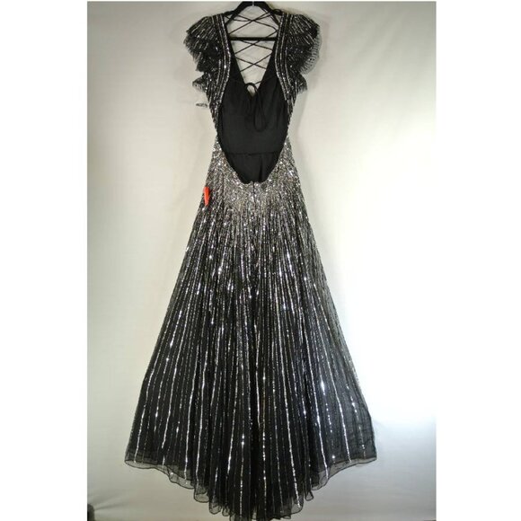 NEW MAC DUGGAL Sequined Cut Out Ruffled Cap Sleeve Lace Up Gown SIZE 8#2413* - Picture 7 of 10